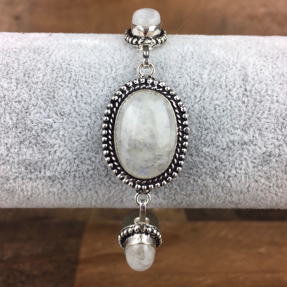 New Moonstone Crystal Silver Toggle Bracelet 7.2” 7.75” - Picture 3 of 8